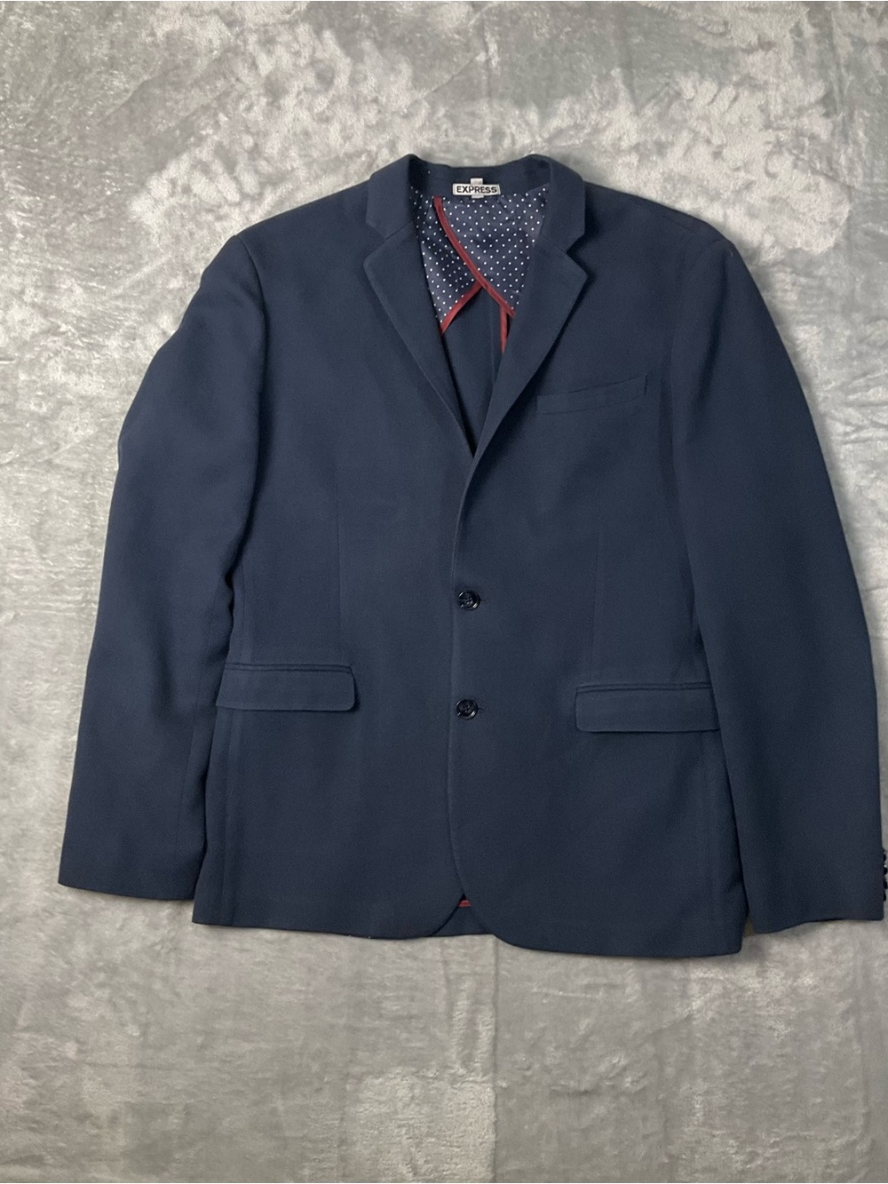 Express Photographer Men's Large Navy Two-Button Sports Coat Slim Fit